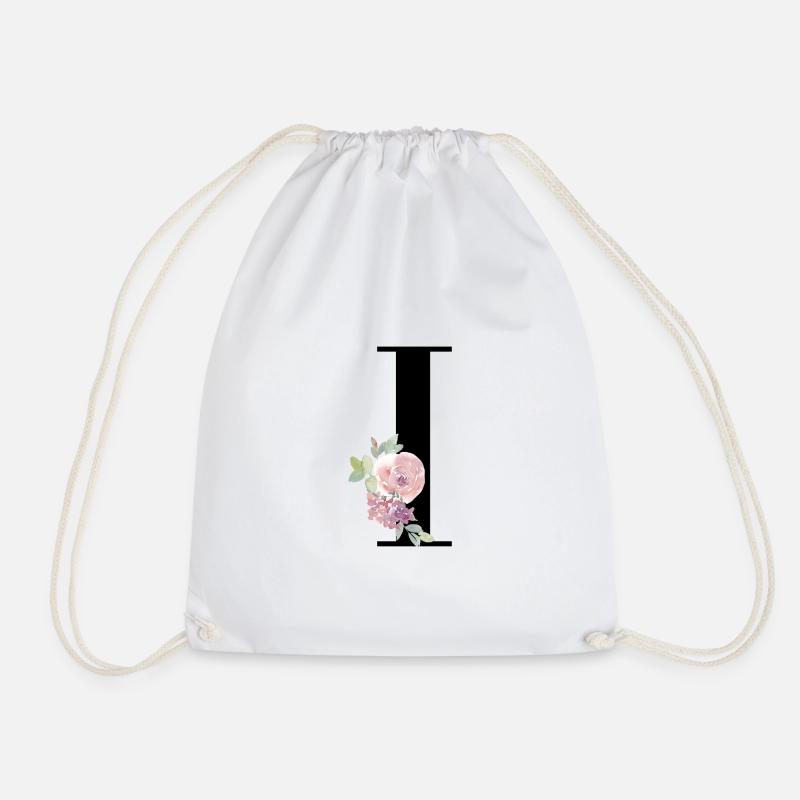 Buchstabe I mit Blumenranke - Turnbeutel - Weiß