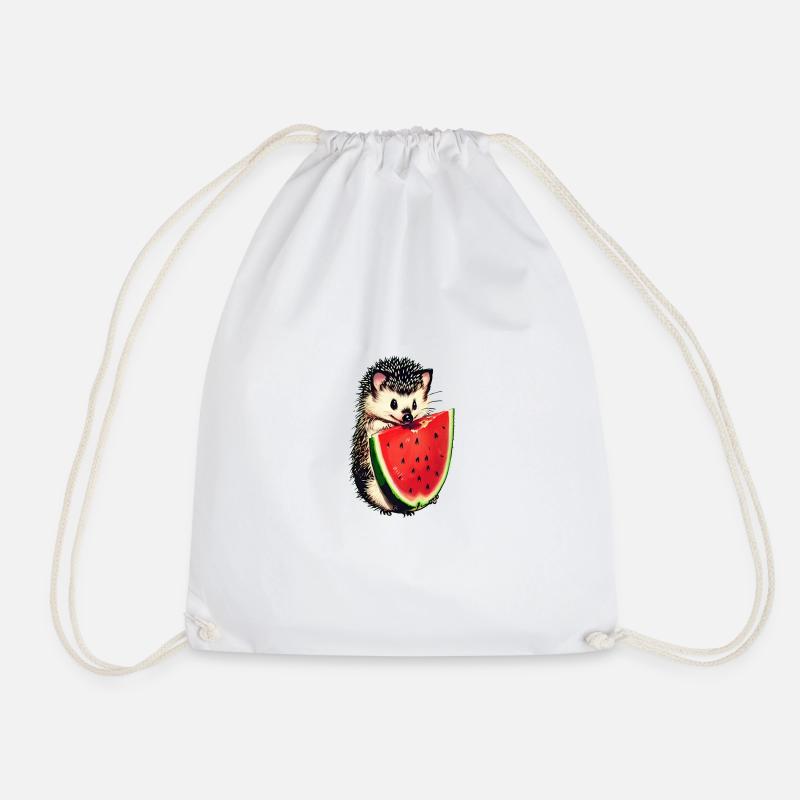 Hedgehog's Watermelon Treat - Drawstring Bag - white
