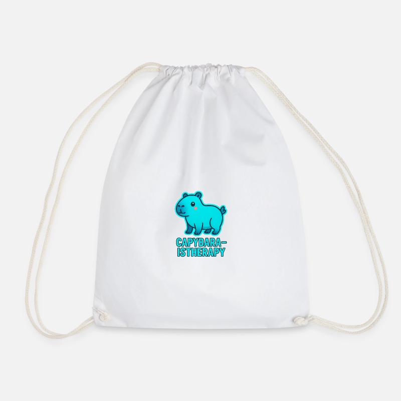 Capybara Therapy Motif - Drawstring Bag - white