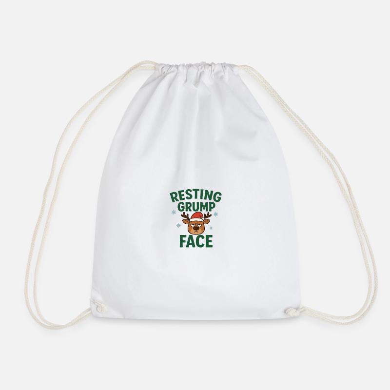 Resting Grump Face Reindeer with Hat - Drawstring Bag - white