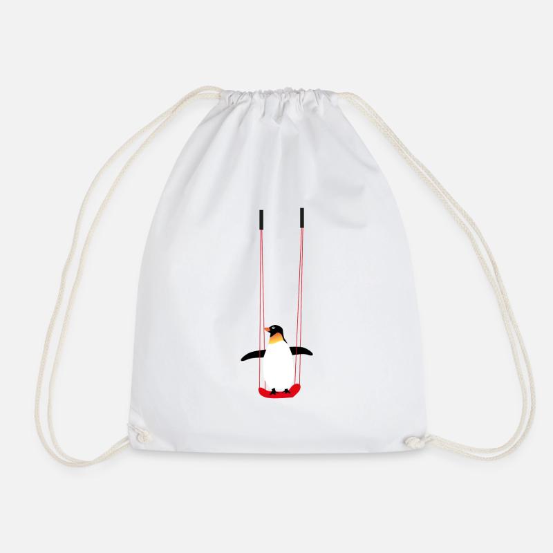 Penguin on the swing - Drawstring Bag - white