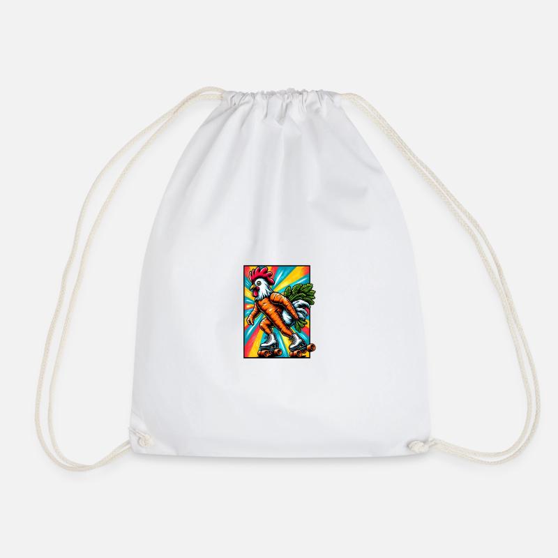 Roller Skating Carrot Rooster - Drawstring Bag - white