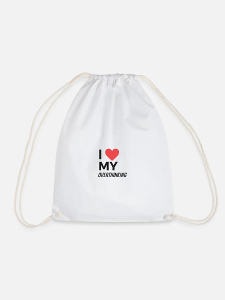 I Love My Overthinking - Drawstring Bag - white