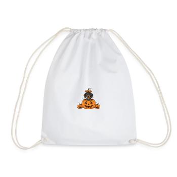 Dachshund in Pumpkin | Cute Dogs Halloween Fun - Drawstring Bag - white - Front