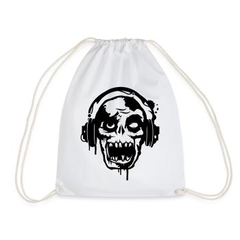 a zombie with headphones - Drawstring Bag - white - Front