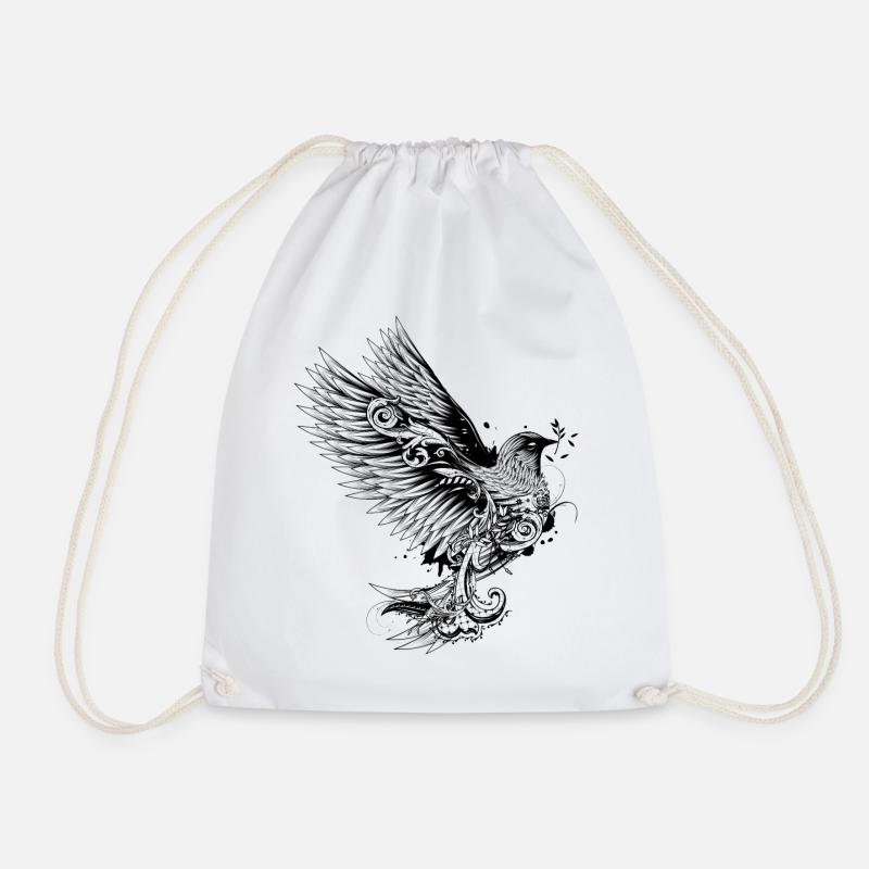 dove with branch in its beak - Drawstring Bag - white