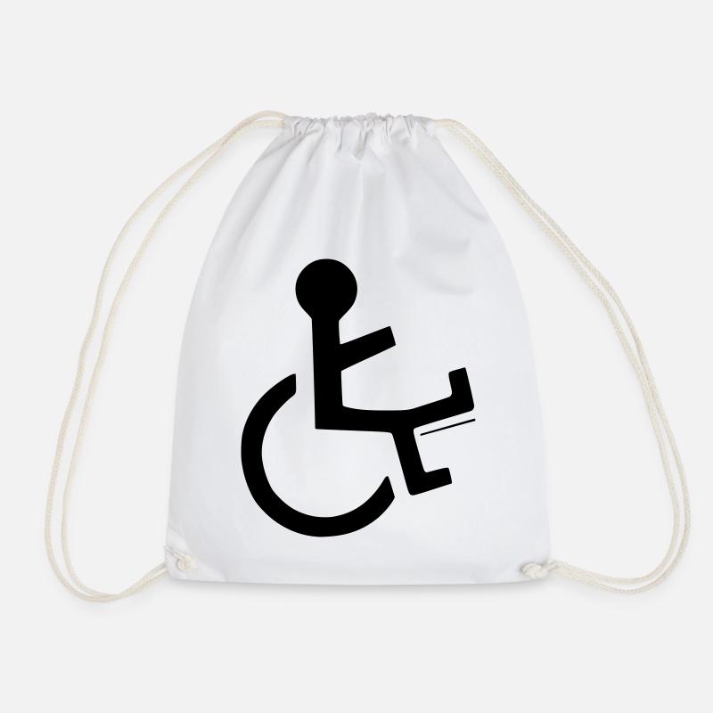 Wheelchair user with broken leg # - Drawstring Bag - white