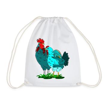 Bunte Hahnen- und Huhn-Kombination - Turnbeutel - Weiß - Vorne