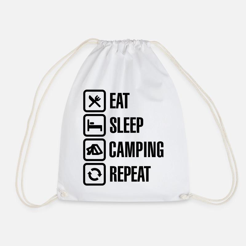 Eat Sleep Camping Repeat - Drawstring Bag - white