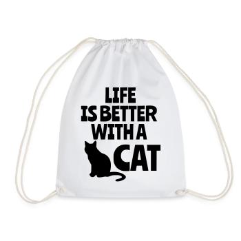 Life is better with a cat, cats, animals # - Drawstring Bag - white - Front