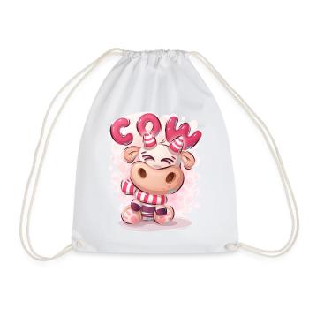 Cute Funny Cartoon Cow Character Pink Animal - Drawstring Bag - white - Front