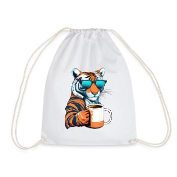 Tiger loves coffee - Drawstring Bag - white - Front