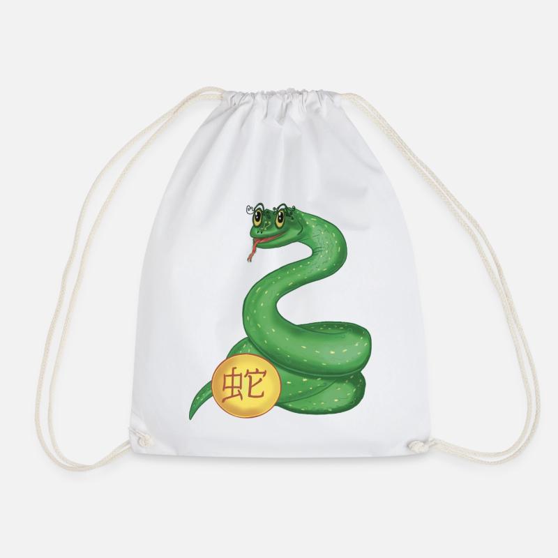 Chinese Zodiac Snake - Drawstring Bag - white