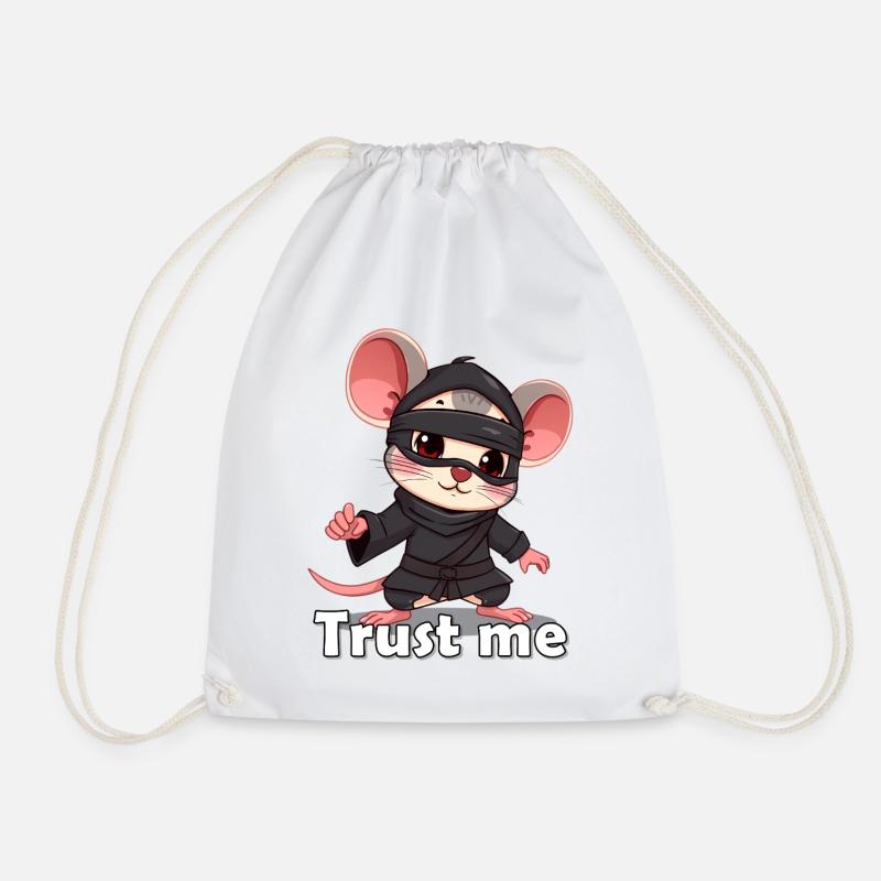 Little Ninja Mice Motif Print - Drawstring Bag - white