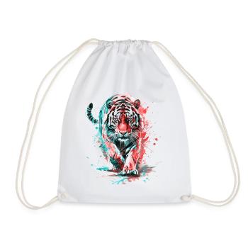 Tiger Head Predator Nature Wilderness Splash Colorful - Drawstring Bag - white - Front