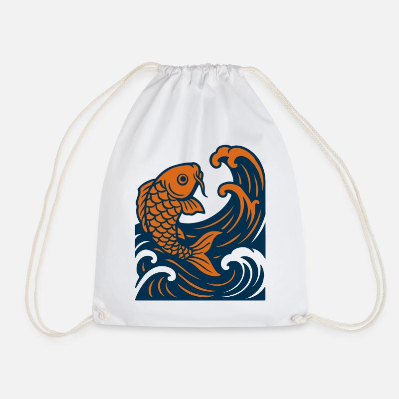 Japan Fish - Drawstring Bag - white
