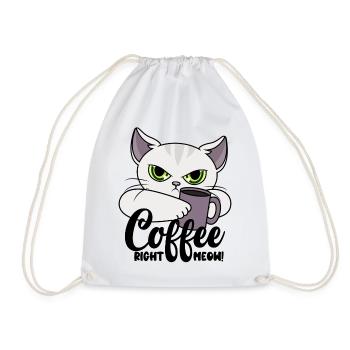 Coffee Right Meow - Cat with Coffee Cup - Coffee - Drawstring Bag - white - Front