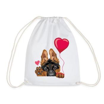 Waving German Shepherd puppy dog with a balloon - Drawstring Bag - white - Front