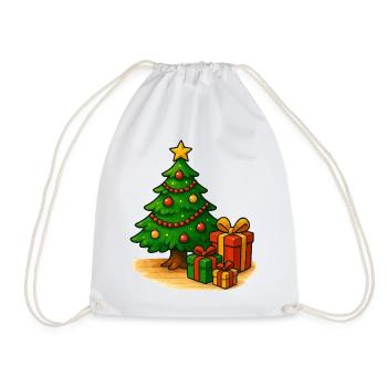 Christmas Tree with Gifts Pattern - Drawstring Bag - white - Front