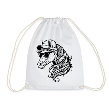 Cheval cool – Tête de cheval avec casquette et lunettes de soleil - Sac de sport léger - blanc - Devant