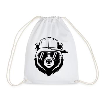 Urban Bear – Cool Bear with Cap and Sunglasses - Drawstring Bag - white - Front