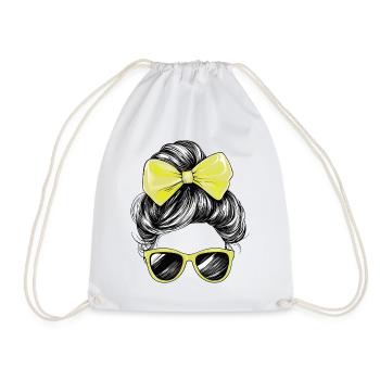 Woman Sunglasses Hair Bow Girl Yellow - Drawstring Bag - white - Front