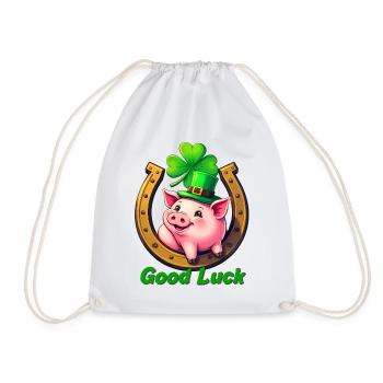 Lucky Pig with Shamrock - Drawstring Bag - white - Front