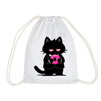 Chat noir avec un donut rose - Sac de sport léger - blanc - Devant
