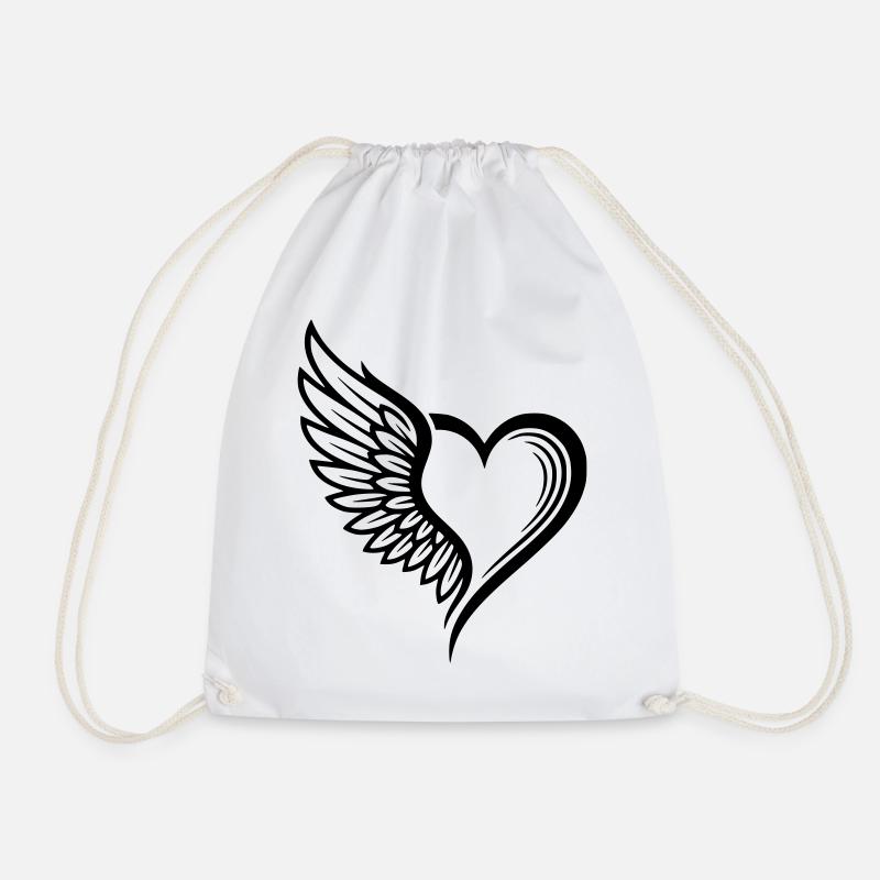 Angel Wings Heart Logo - Drawstring Bag - white