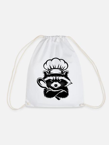 Raton laveur drôle avec chapeau de chef et cuillère - Sac de sport léger - blanc