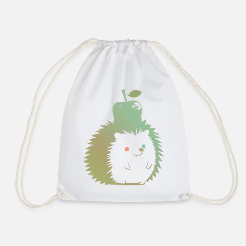 Pastel Hedgehog with Apple - Drawstring Bag - white