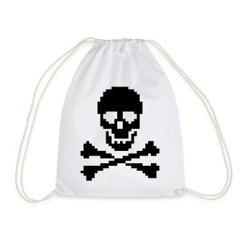 Pixel Skull Crossbones T-Shirt - Drawstring Bag - white - Front