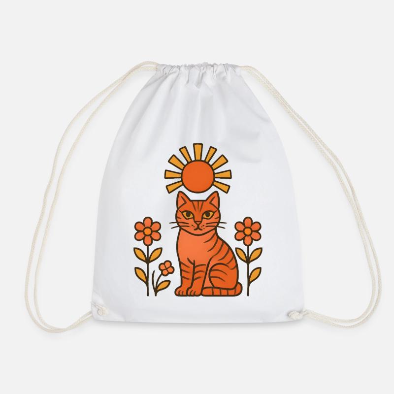 Sun cat in the orange forest - Drawstring Bag - white