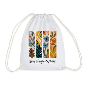 Blooming Botanical Panel Collage - Drawstring Bag - white - Front