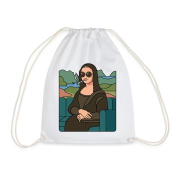 Mona Lisa cool with sunglasses smoking weed - Drawstring Bag - white - Front