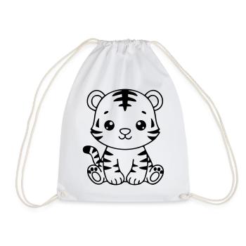 Cute Baby Tiger – Black & White Cub - Drawstring Bag - white - Front