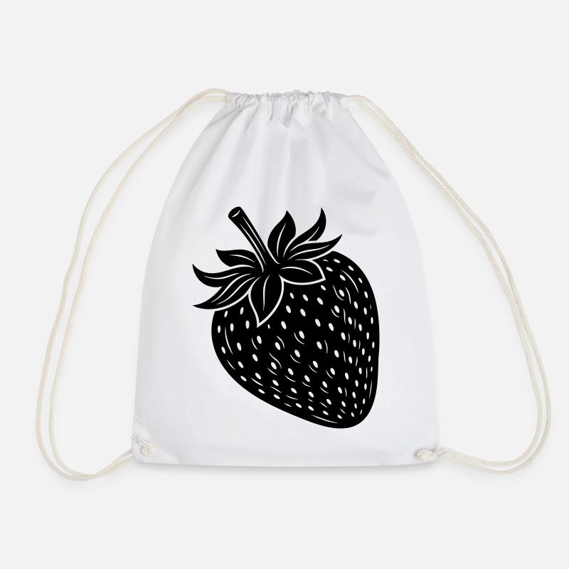 Strawberry Fruit Silhouette - Drawstring Bag - white