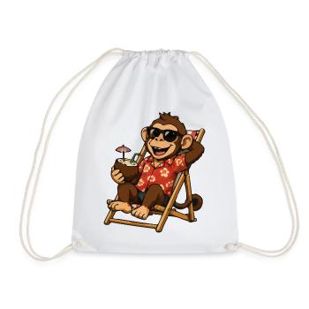 Monkey on the beach in Hawaiian look - Drawstring Bag - white - Front
