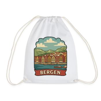 Autocollant de voyage vintage Bryggen Bergen Norvège - Sac de sport léger - blanc - Devant