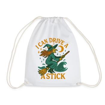 Witch on a Broom I Can Drive a Stick - Drawstring Bag - white - Front