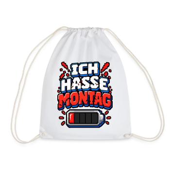 Ich hasse Montag – Pixel Büro Spruch - Turnbeutel - Weiß - Vorne