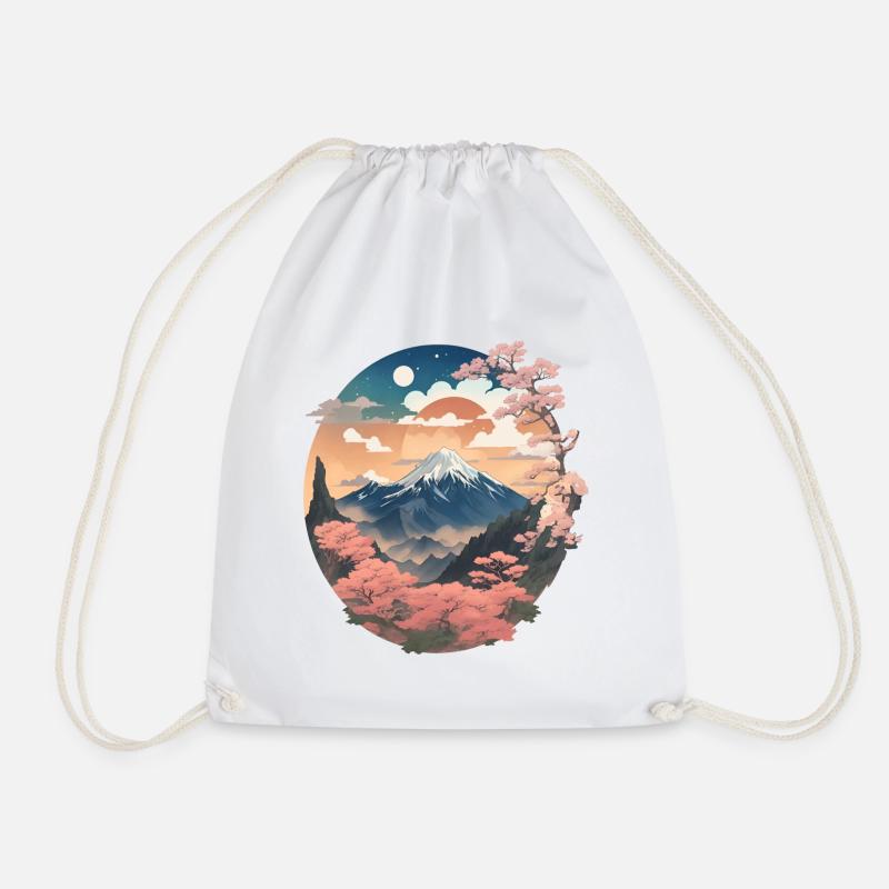 Japanese mountain landscape - Drawstring Bag - white