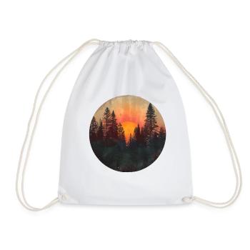 Sunset Forest Silhouette Outdoor Retro 80s Vibe 3 - Drawstring Bag - white - Front