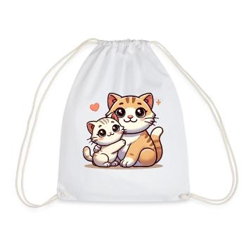 Loving Cat Parent with Child - Drawstring Bag - white - Front
