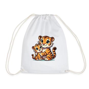 Loving Tiger Parent with Child - Drawstring Bag - white - Front