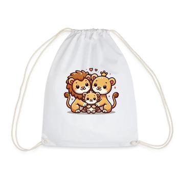 Lion Family Mother And Father With One Child - Drawstring Bag - white - Front