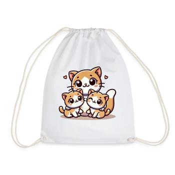 Parent chat aimant avec deux enfants mignons - Sac de sport léger - blanc - Devant