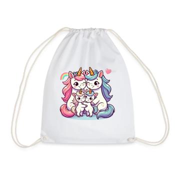 Unicorn Family Mother And Father With Two Children - Drawstring Bag - white - Front