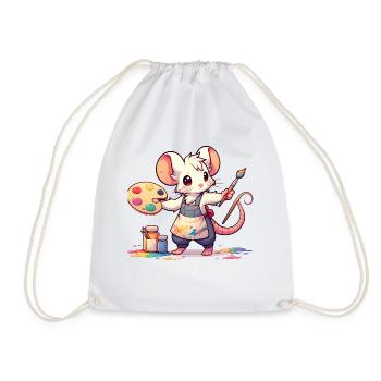 Cute Mouse Artist - Drawstring Bag - white - Front