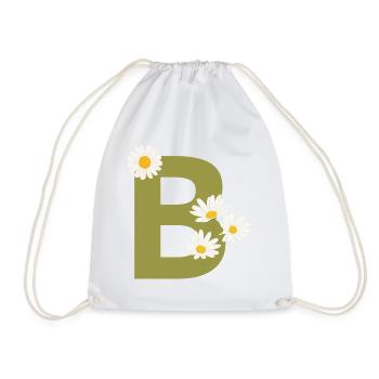 Letter b green daisies - Drawstring Bag - white - Front